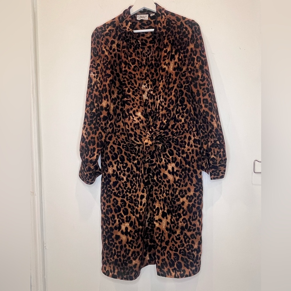 Joan Rivers Leopard Animal Print Shirt Dress W Faux Wrap Tie Front Sz M